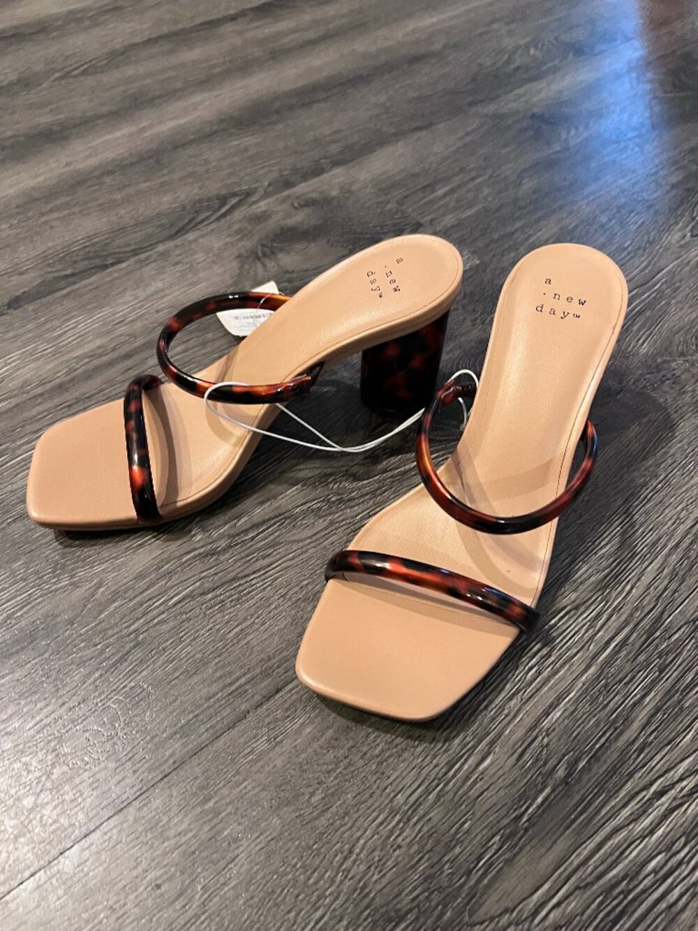 A New Day Tortoiseshell Heel Sandals Slip On Square Toe